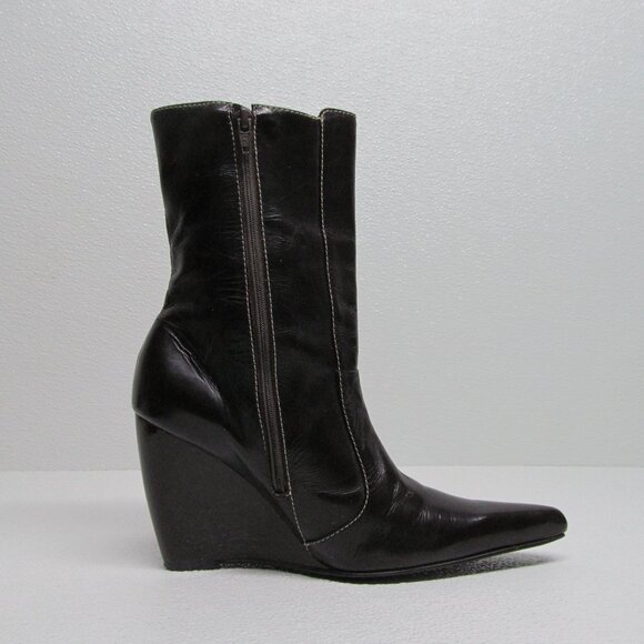 Milano Bags Pointed Toe Leather Wedge Boots size 7 - Picture 7 of 11